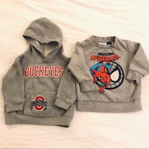 2 toddler sweatshirts OSU Buckeyes, Spider-Man 18m